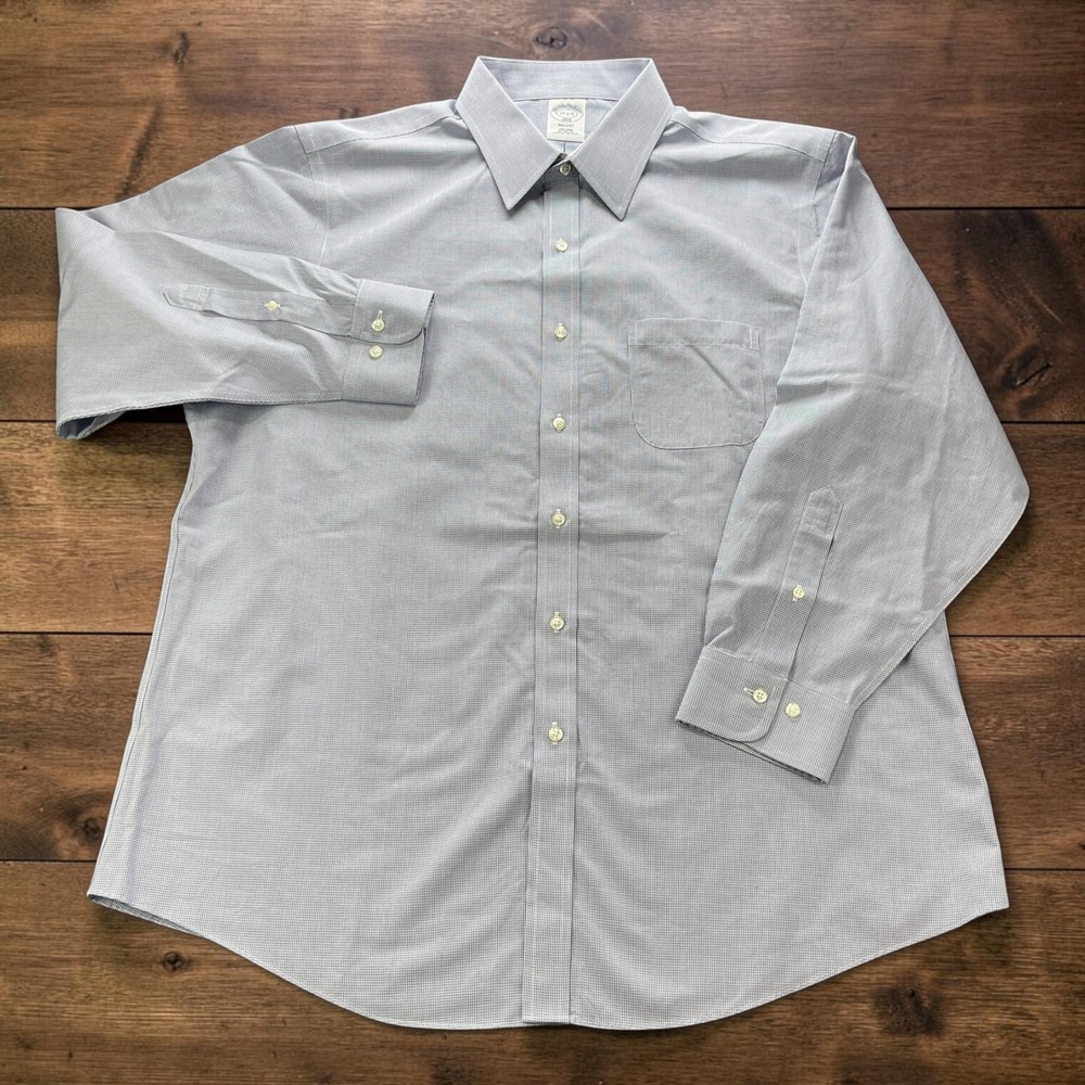 Brooks Brothers 1818 Regent Fit Blue Micro Check Non-Iron Dress Shirt 17-2/3